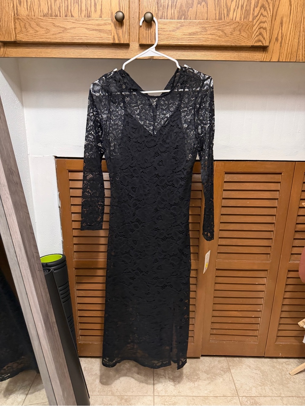 a new day Black Long Sleeve Lace Midi Dress